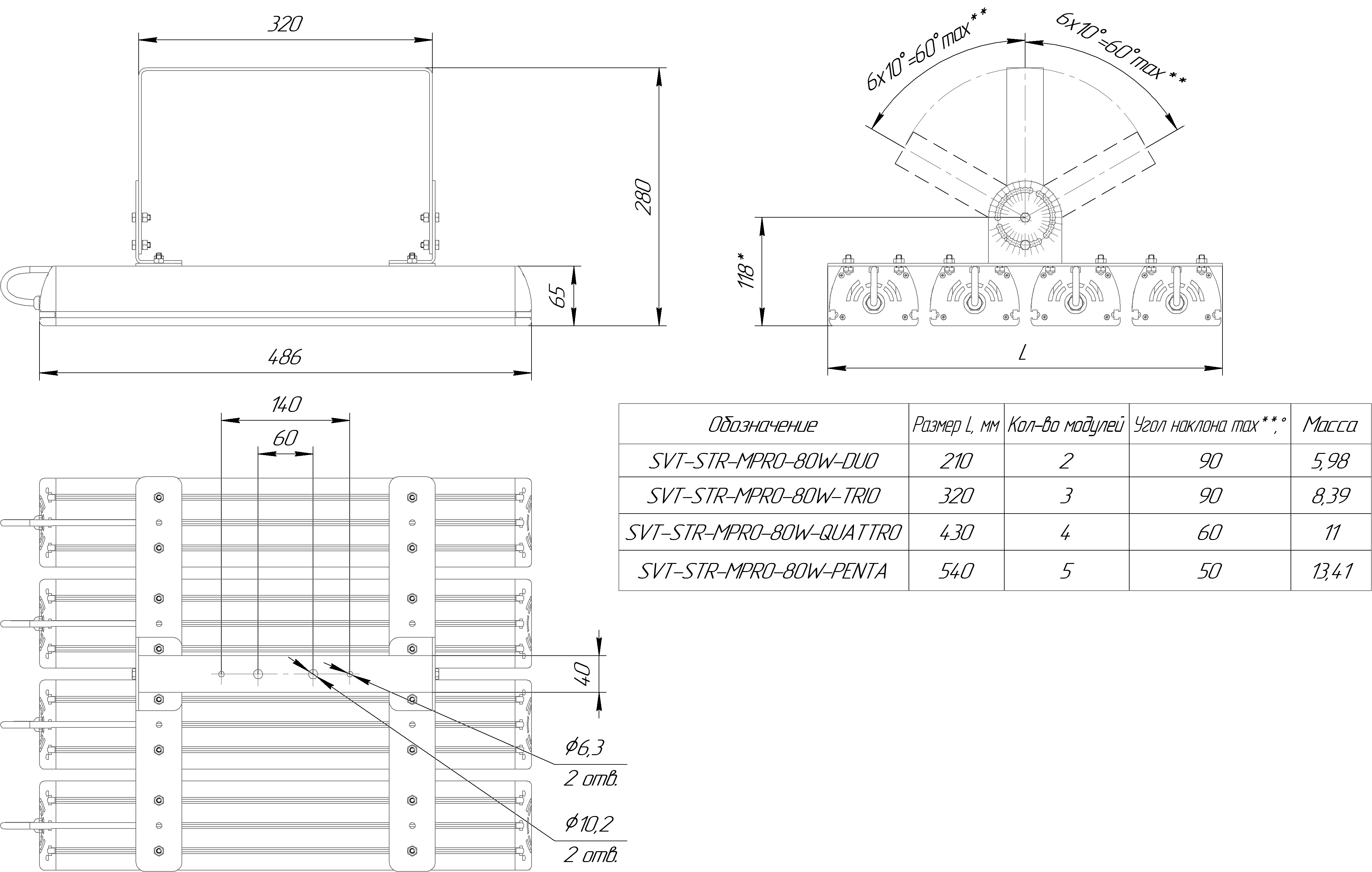Светодиодный светильник 160 Вт. SVT-STR-MPRO-80W-DUO