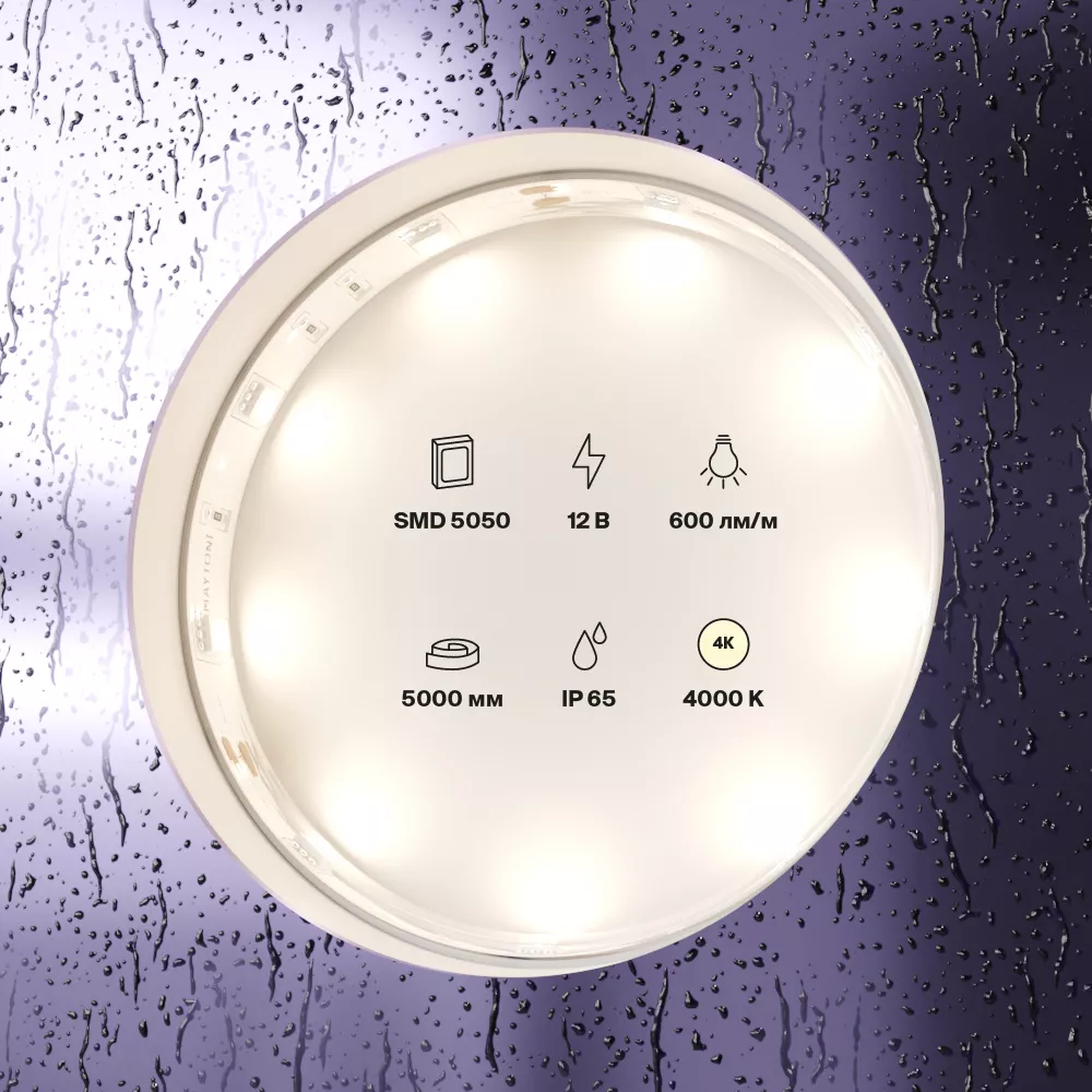 Светодиодная лента 12В 5050 7,2Вт/м  4000K 5м IP65 MAYTONI 10124 Led Strip