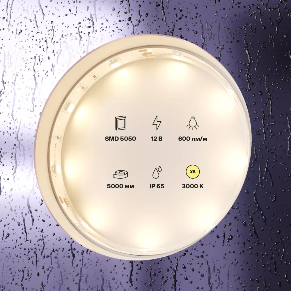 Светодиодная лента 12В 5050 7,2Вт/м  3000K 5м IP65 MAYTONI 10123 Led Strip