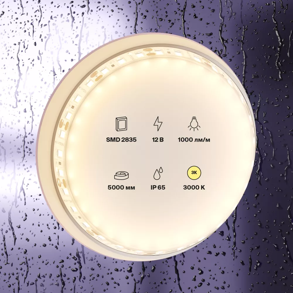 Светодиодная лента 12В 2835 9,6Вт/м 3000K 5м IP65 MAYTONI 10111 Led Strip
